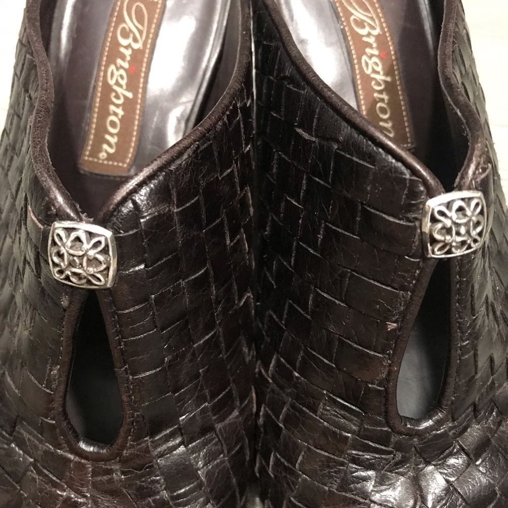 Brighton Tynan Basket Weave Brown Leather Mules Size 7 View 3